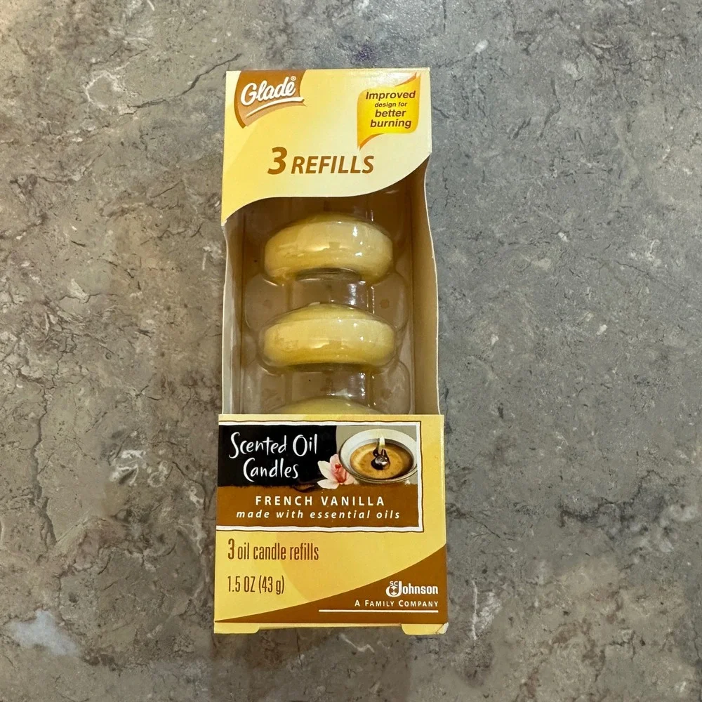 Glade French Vanilla Scented Oil Candle Refills 3 Pack Essential Oils NEW